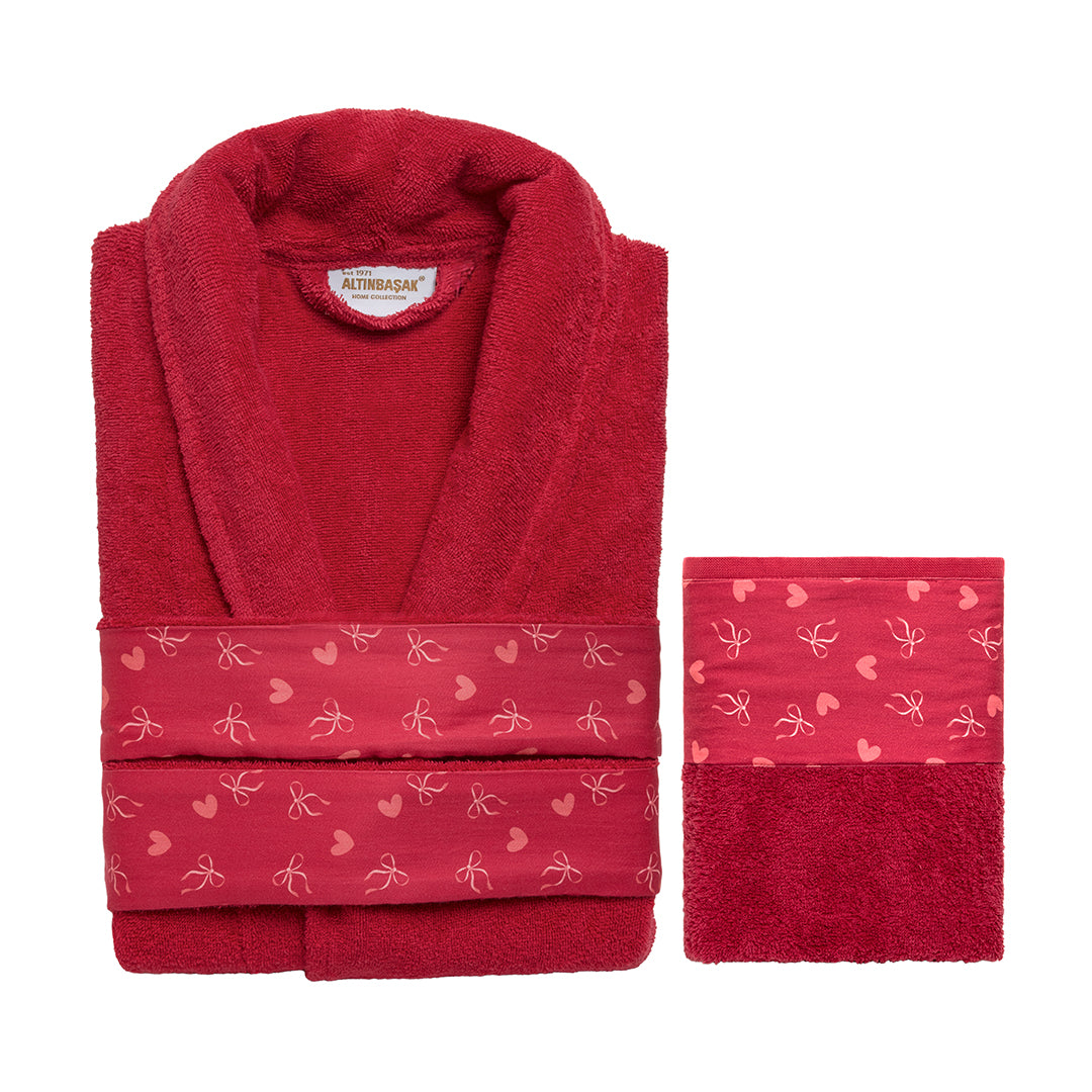 مجموعة روب نسائي من إيفرمور %100 قطن 2 قطعة حمراء (M/L)