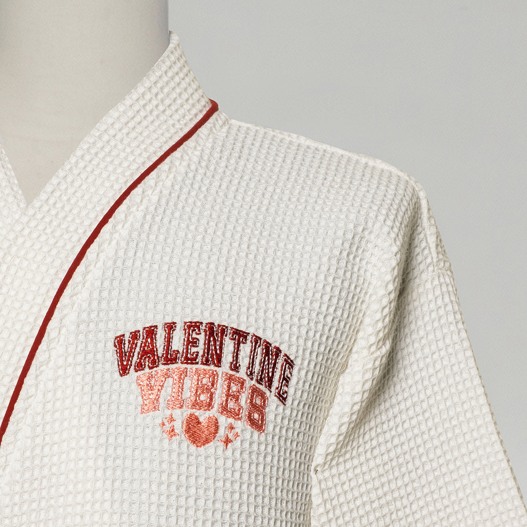 Valentine %100 Pamuk Nakışlı Pike Bornoz Beyaz (M/L)