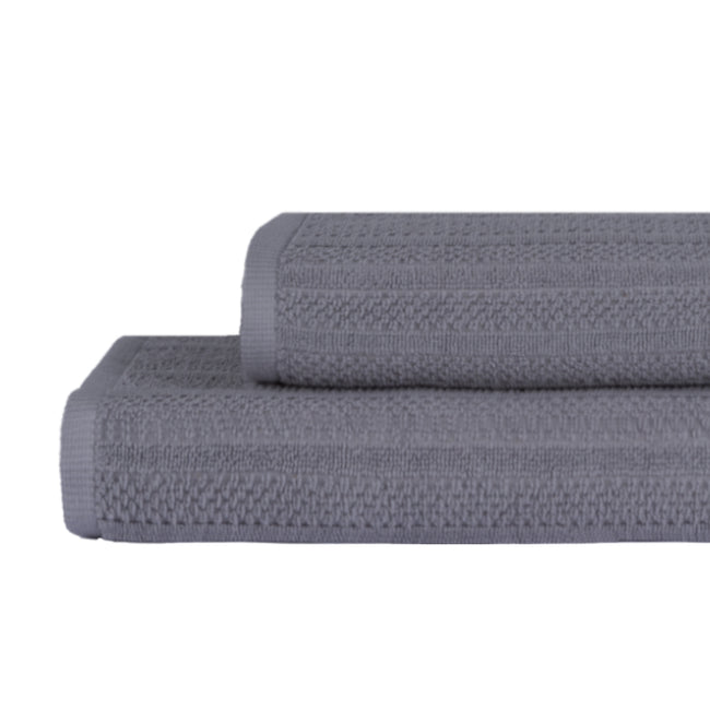 Linari %100 Pamuk Jakarlı 2'li Banyo Seti Gri 50x90/90x150