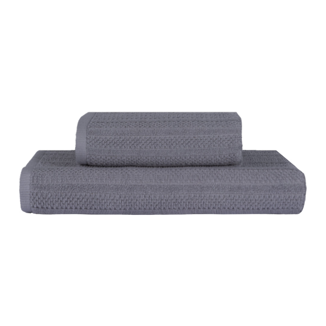 Linari %100 Pamuk Jakarlı 2'li Banyo Seti Gri 50x90/90x150