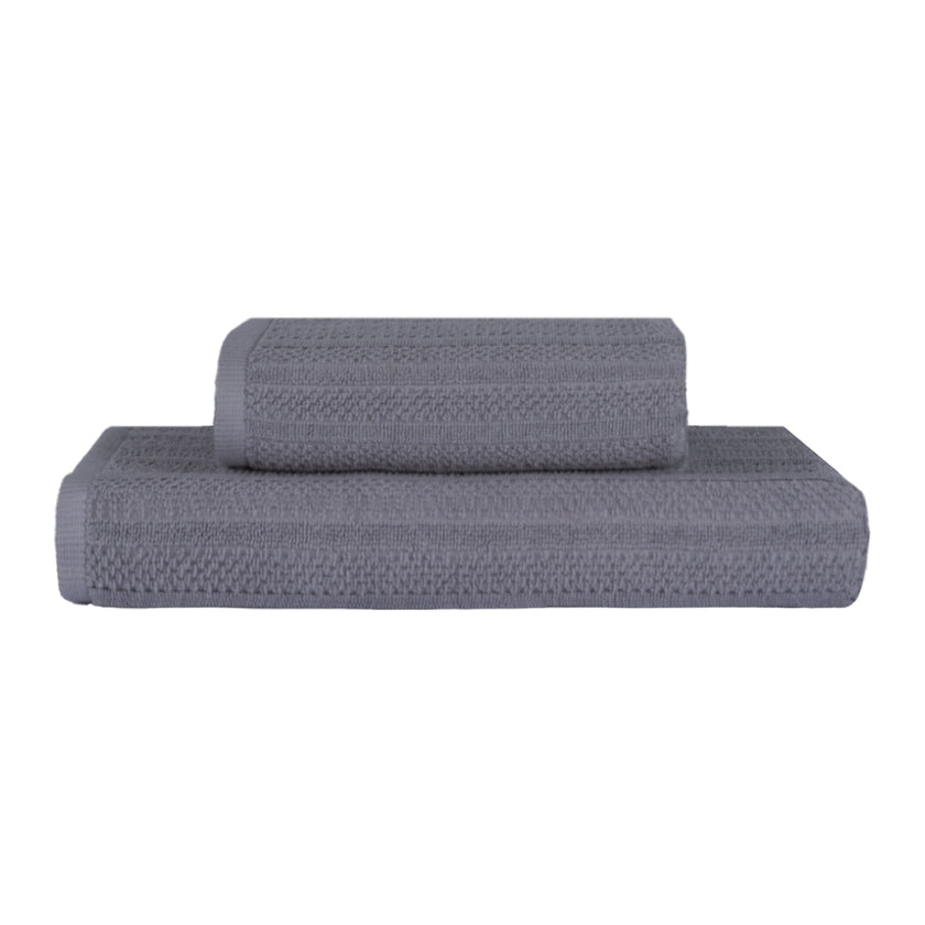 Linari %100 Pamuk Jakarlı 2'li Banyo Seti Gri 50x90/90x150