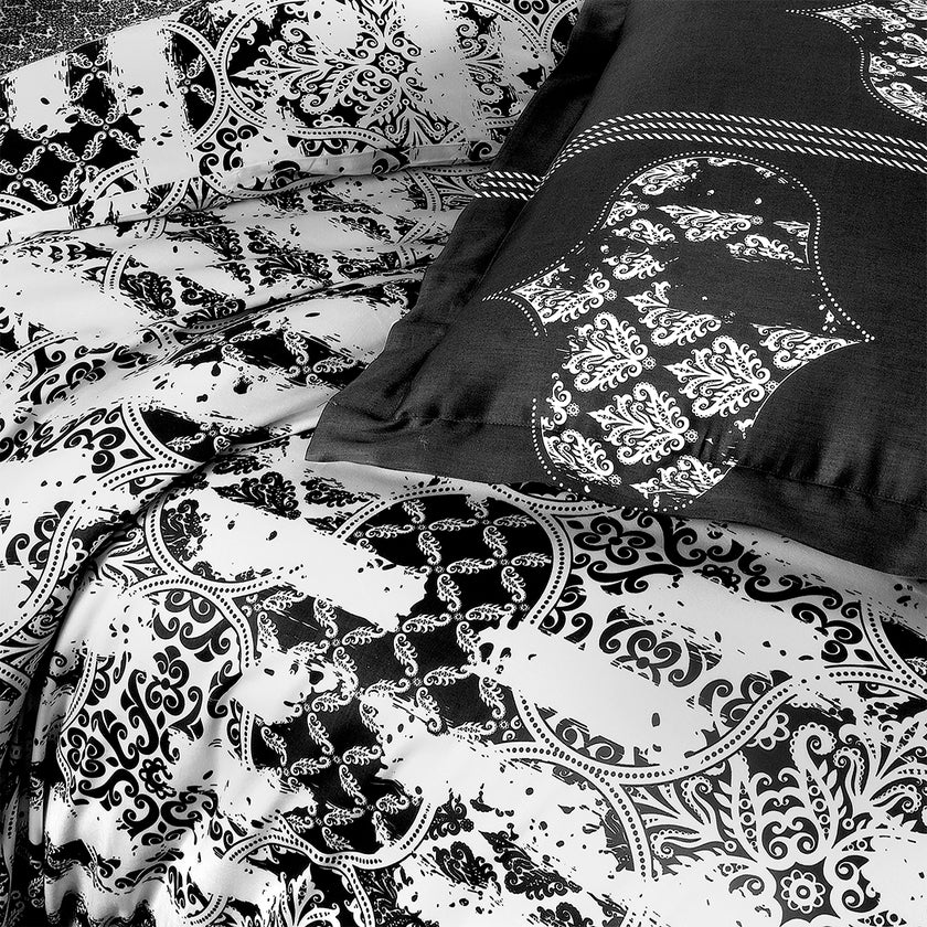 Alchera Double Printed Sateen Duvet Cover Set Black (6 Pieces)