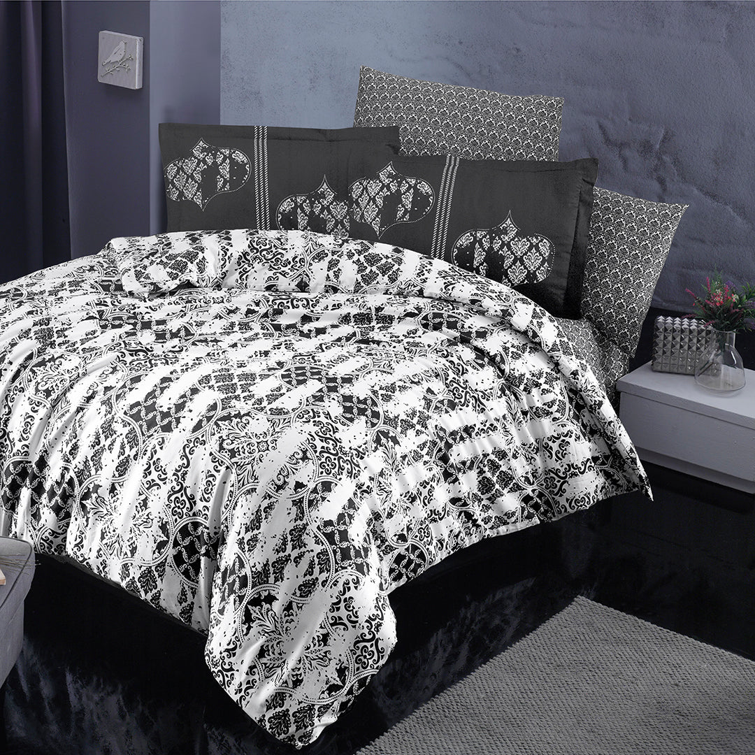 Alchera Double Printed Sateen Duvet Cover Set Black (6 Pieces)