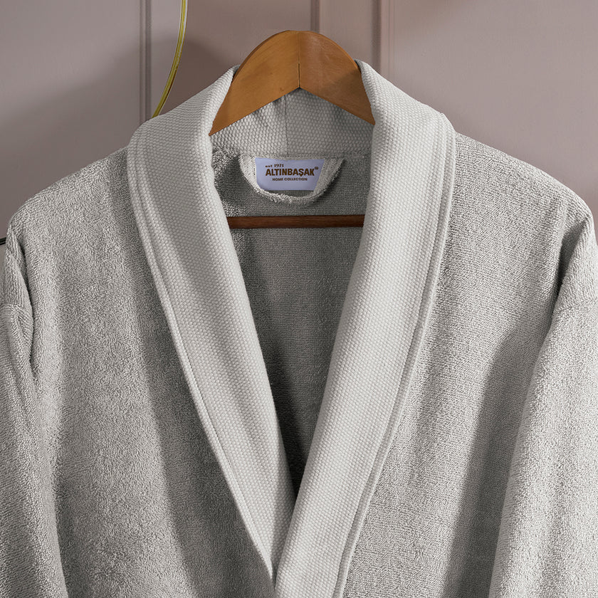 Almira Bambu Nakışlı Aile Bornoz Seti Gri/Ekru M-L/L-XL (6 Parça)