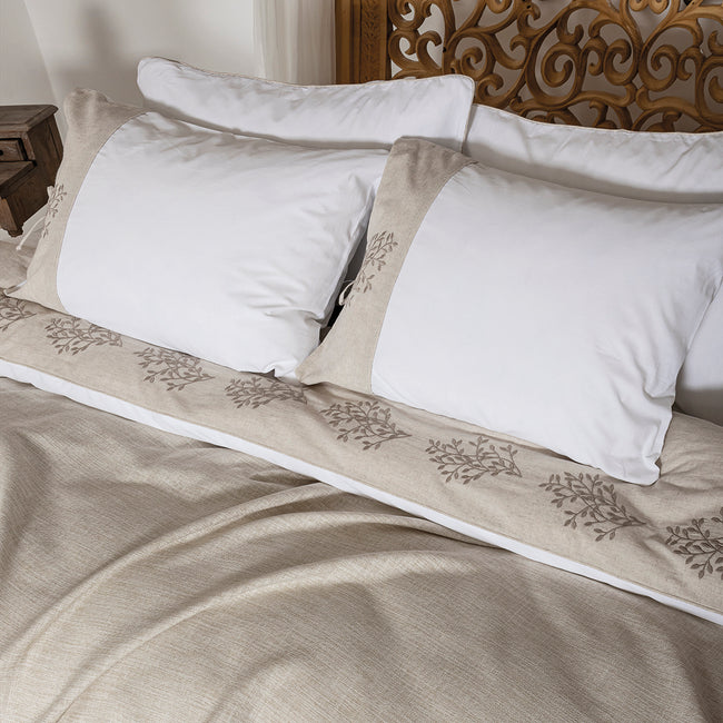 Astra Çift Kişilik Keten&Percale Nevresim Seti Beyaz/Natürel (7 Parça)