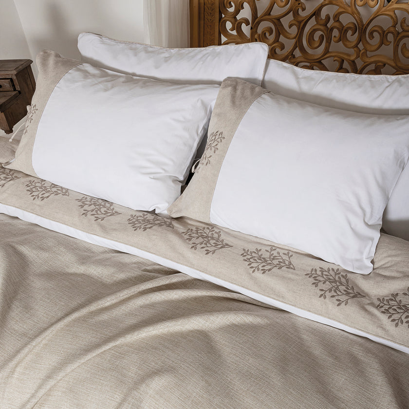 Astra Çift Kişilik Keten&Percale Nevresim Seti Beyaz/Natürel (7 Parça)