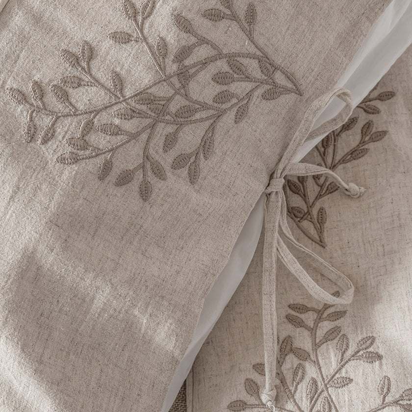 Astra Çift Kişilik Keten&Percale Nevresim Seti Beyaz/Natürel (7 Parça)