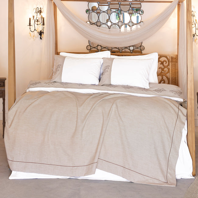 Astra Çift Kişilik Keten&Percale Nevresim Seti Beyaz/Natürel (7 Parça)