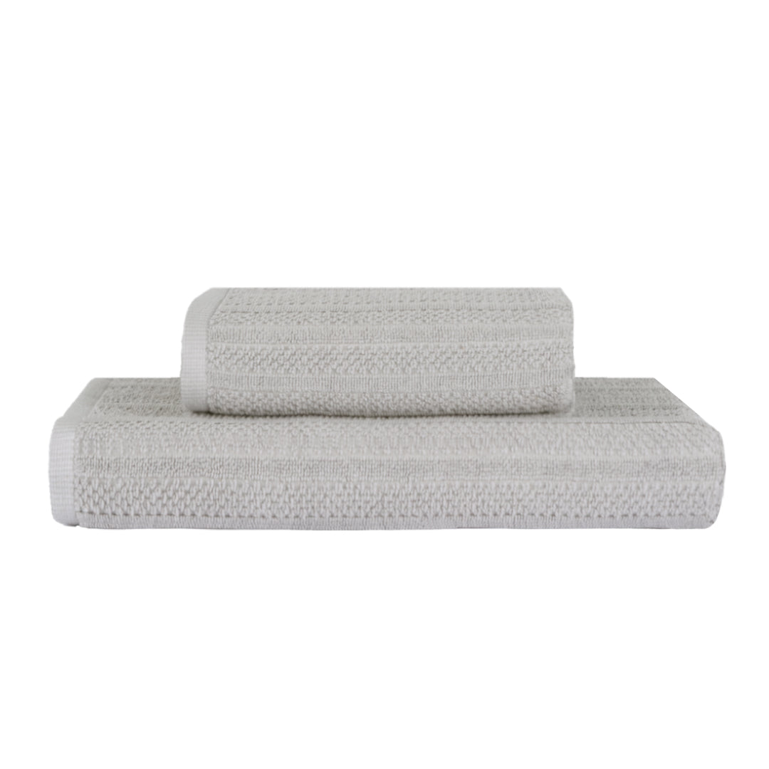Linari %100 Pamuk Jakarlı 2'li Banyo Seti Açık Gri 50x90/90x150