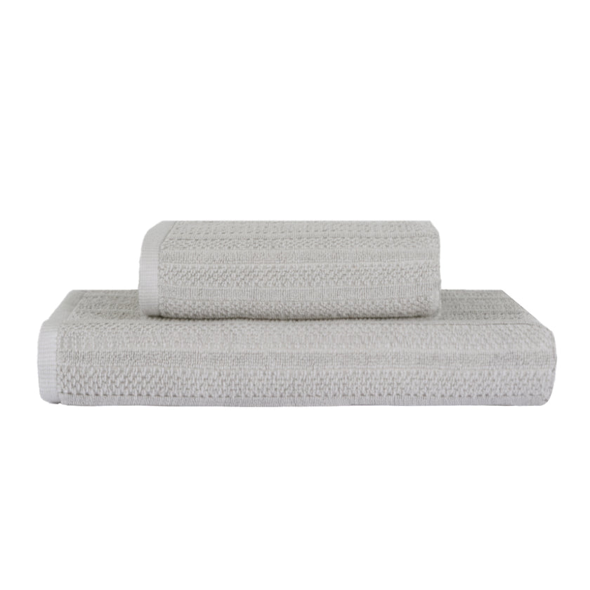 Linari %100 Pamuk Jakarlı 2'li Banyo Seti Açık Gri 50x90/90x150