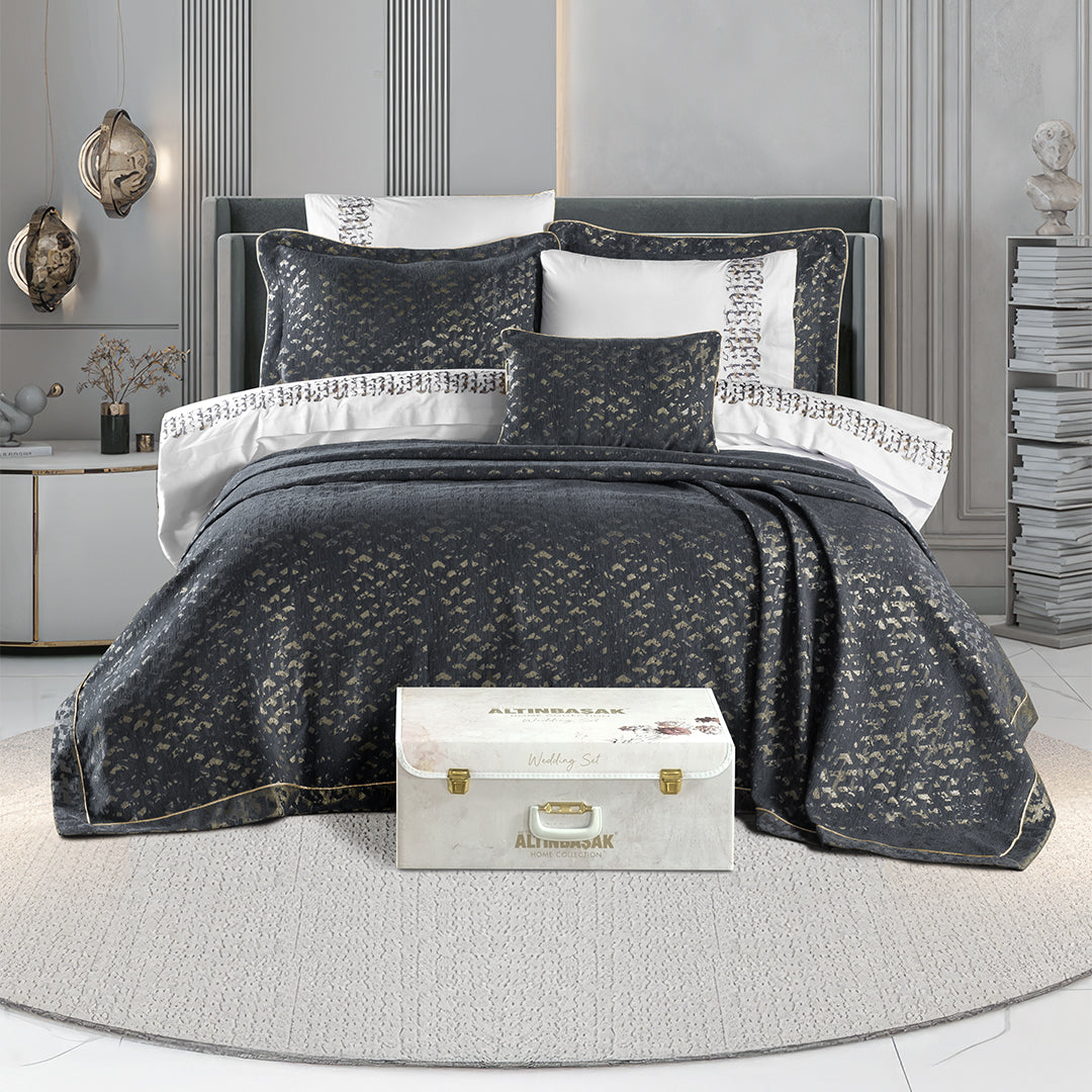 Castra Embroidered Double Duvet Set Anthracite (8 Pieces)