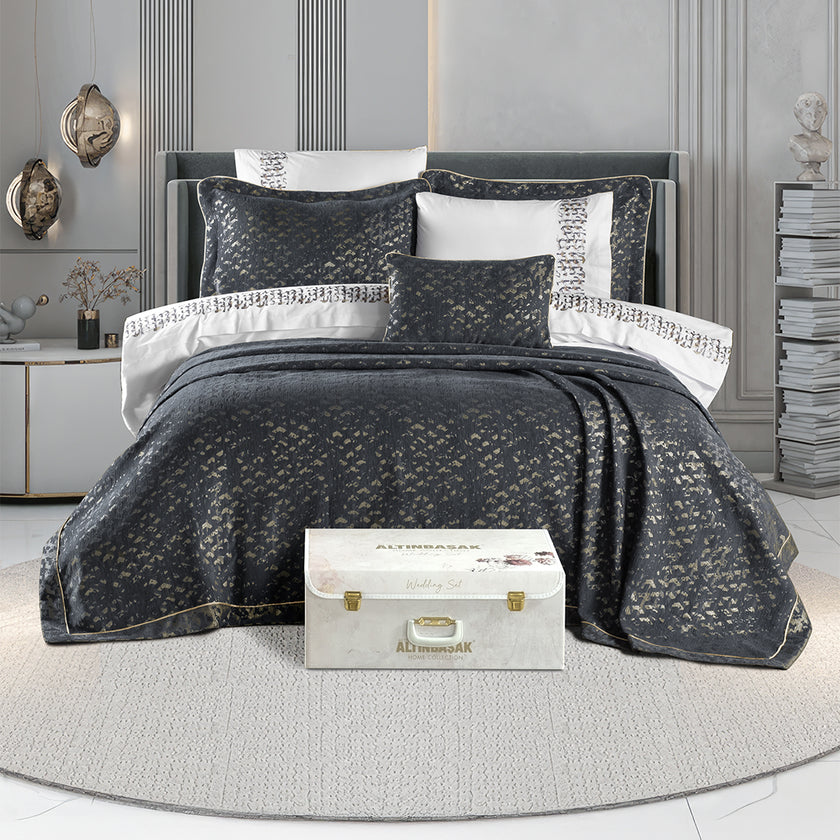 Castra Embroidered Double Duvet Set Anthracite (8 Pieces)
