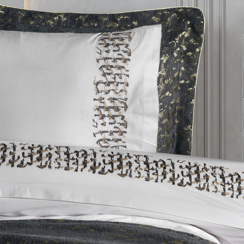 Castra Embroidered Double Duvet Set Anthracite (8 Pieces)