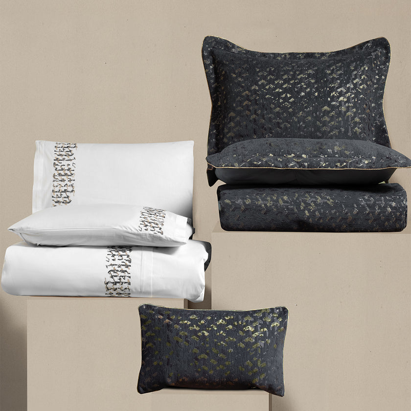 Castra Embroidered Double Duvet Set Anthracite (8 Pieces)
