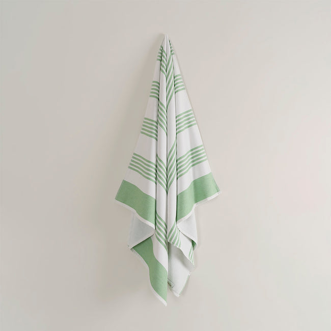 Cool Green İpliği Boyalı %100 Kadife Pamuk Plaj Havlusu Beyaz/Yeşil