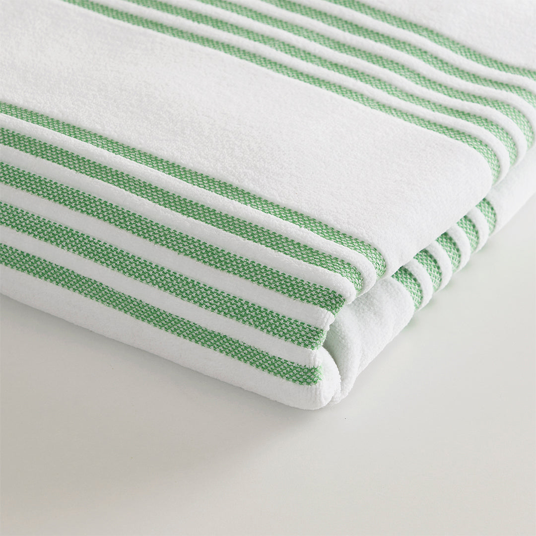 Cool Green İpliği Boyalı %100 Kadife Pamuk Plaj Havlusu Beyaz/Yeşil
