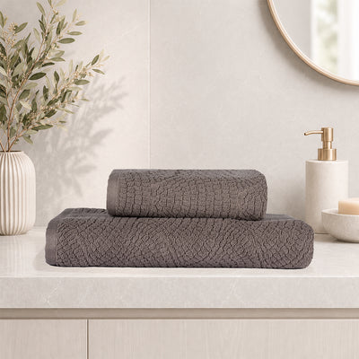 Lavenza %100 Pamuk Jakarlı 2'li Banyo Seti Koyu Bej 50x90/90x150