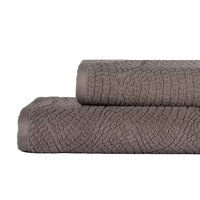 Lavenza %100 Pamuk Jakarlı 2'li Banyo Seti Koyu Bej 50x90/90x150