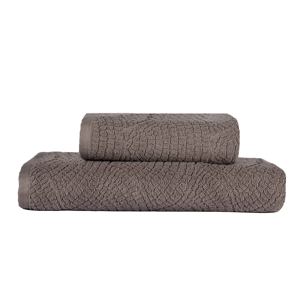 Lavenza %100 Pamuk Jakarlı 2'li Banyo Seti Koyu Bej 50x90/90x150
