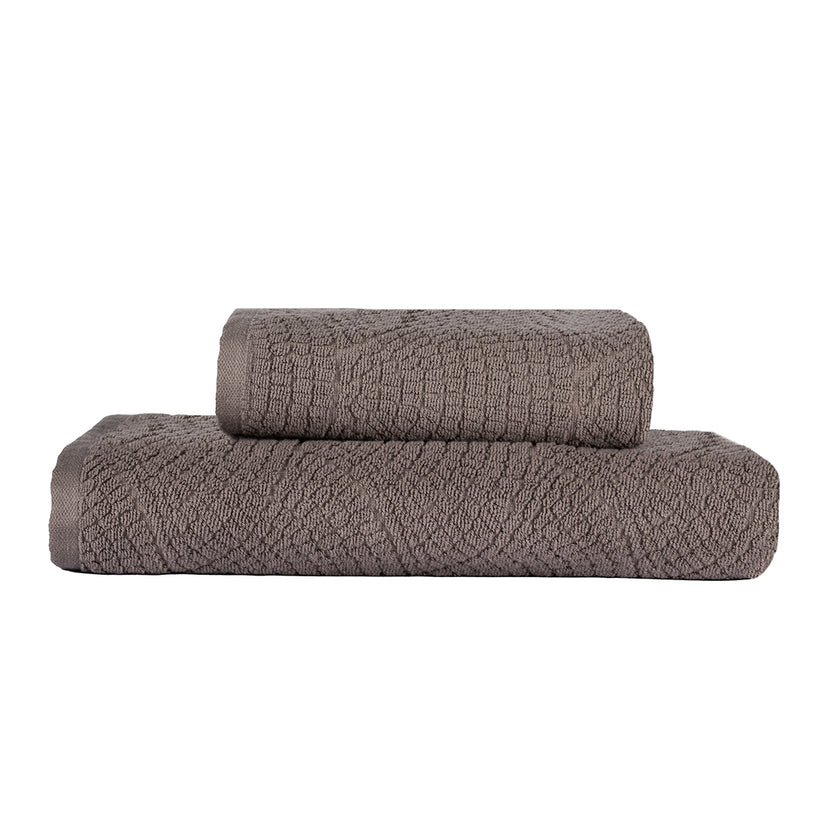 Lavenza %100 Pamuk Jakarlı 2'li Banyo Seti Koyu Bej 50x90/90x150