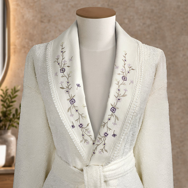 Dannte Bambu Nakışlı Aile Bornoz Seti Ekru/gri M-L/L-XL 6 Parça