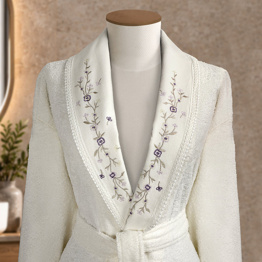 Dannte Bambu Nakışlı Aile Bornoz Seti Ekru/gri M-L/L-XL 6 Parça