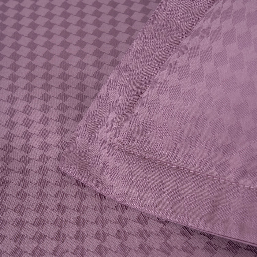 Diamond Jacquard Satin Double Duvet Cover Set Lilac (6 Pieces)