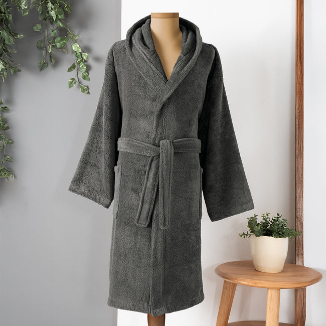Dolce Microcotton Hooded Unisex Bathrobe Anthracite