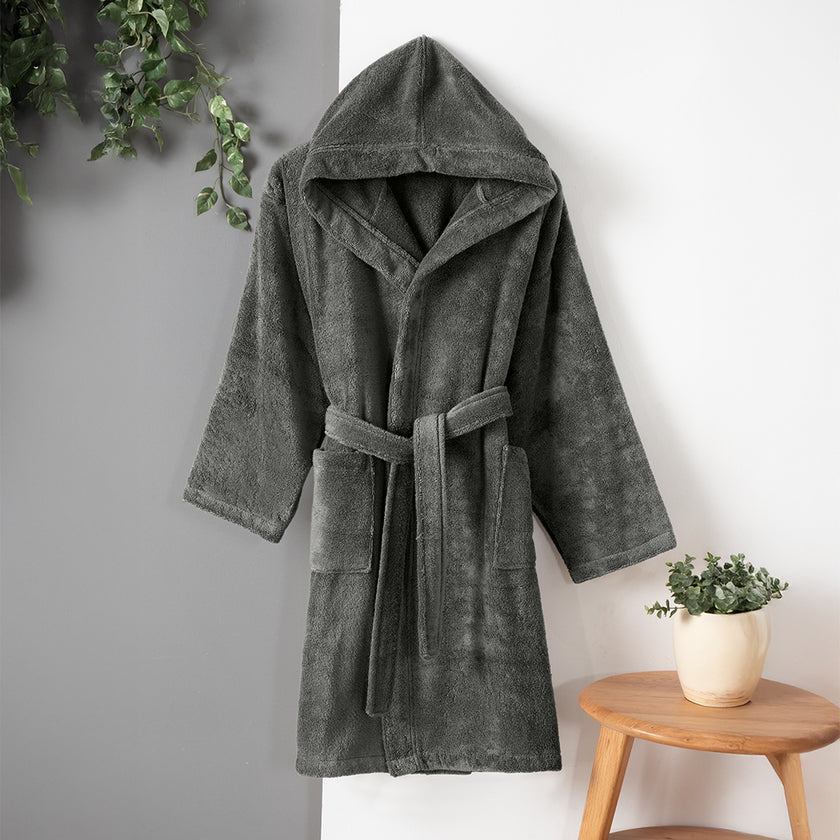 Dolce Microcotton Kapşonlu Unisex Bornoz Antrasit XL/2XL