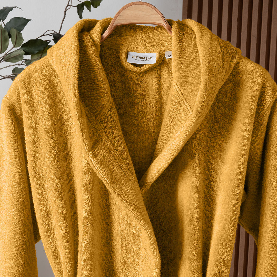 Dolce Microcotton Kapşonlu Unisex Bornoz Hardal M/L