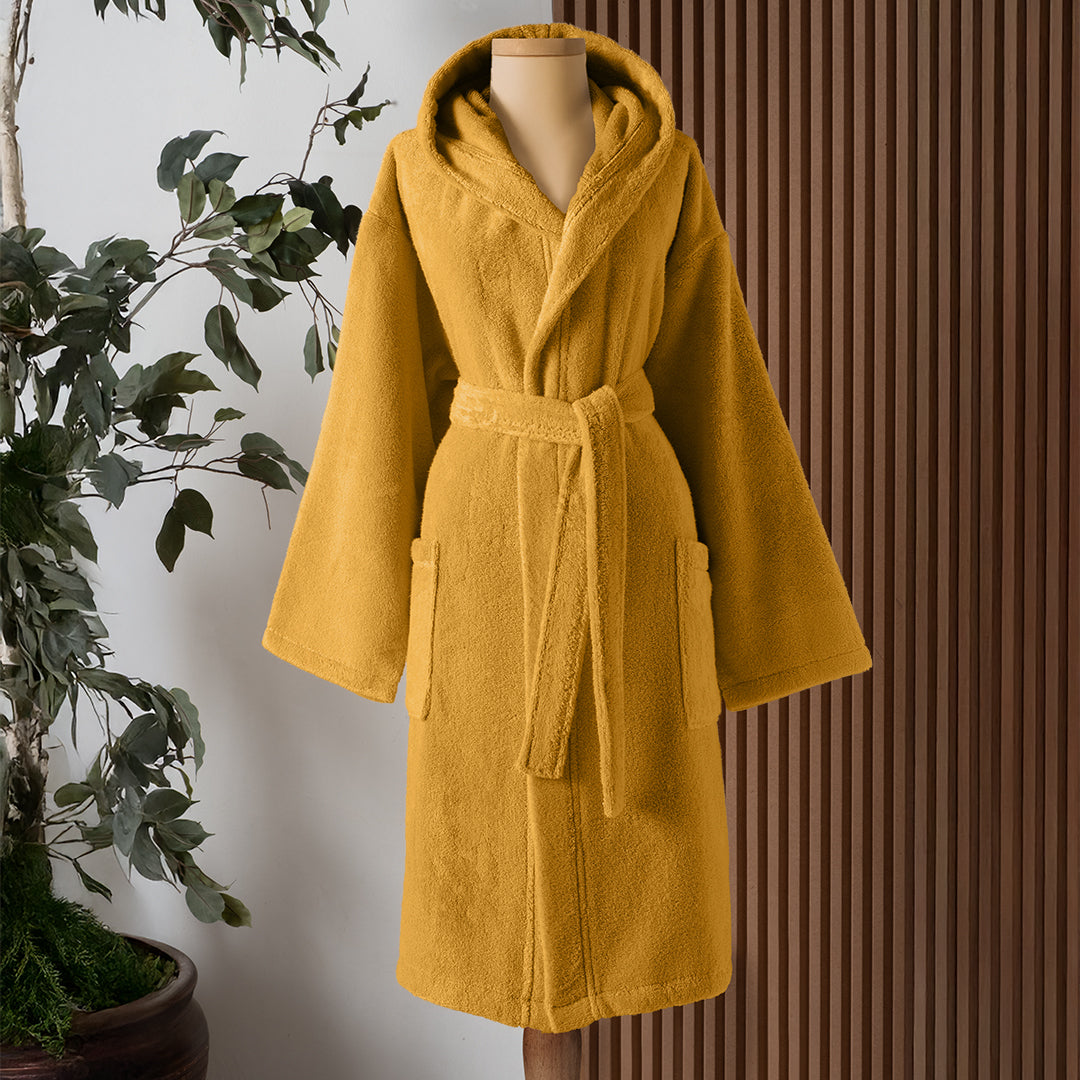 Dolce Microcotton Kapşonlu Unisex Bornoz Hardal M/L