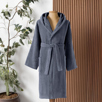 Dolce Microcotton Hooded Unisex Bathrobe Indigo