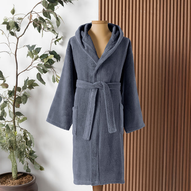 Dolce Microcotton Kapşonlu Unisex Bornoz İndigo