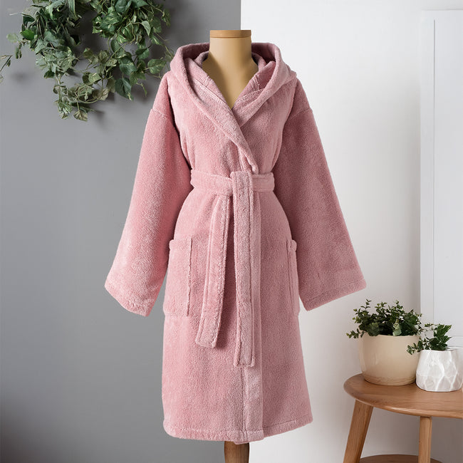 Dolce Microcotton Kapşonlu Kadın Bornoz Pudra