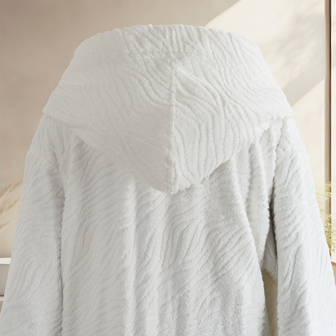 Elora %100 Pamuk Kapşonlu Unisex Bornoz Ekru M/L