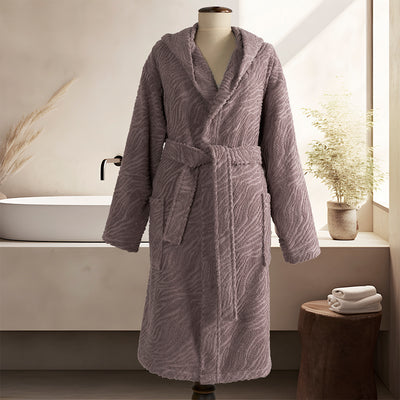 Elora %100 Pamuk Kapşonlu Kadın Bornoz Gül Kurusu XL/2XL