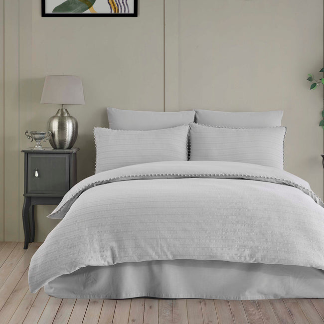 Emboss Çift Kişilik Dokulu Saten Nevresim Takımı Gri (6 Parça)