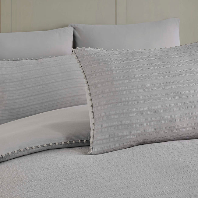 Emboss Çift Kişilik Dokulu Saten Nevresim Takımı Gri (6 Parça)