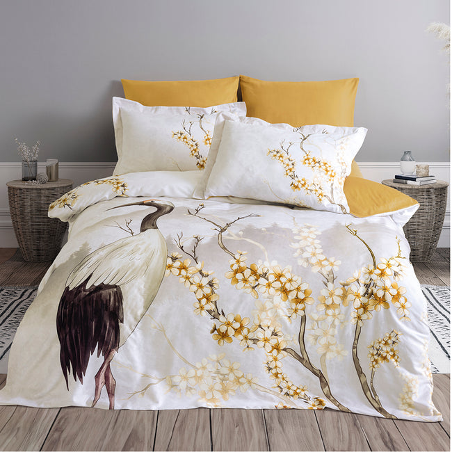 Felix Çift Kişilik 3D Dijital Saten Nevresim Takımı Beyaz/Hardal (6 Parça)