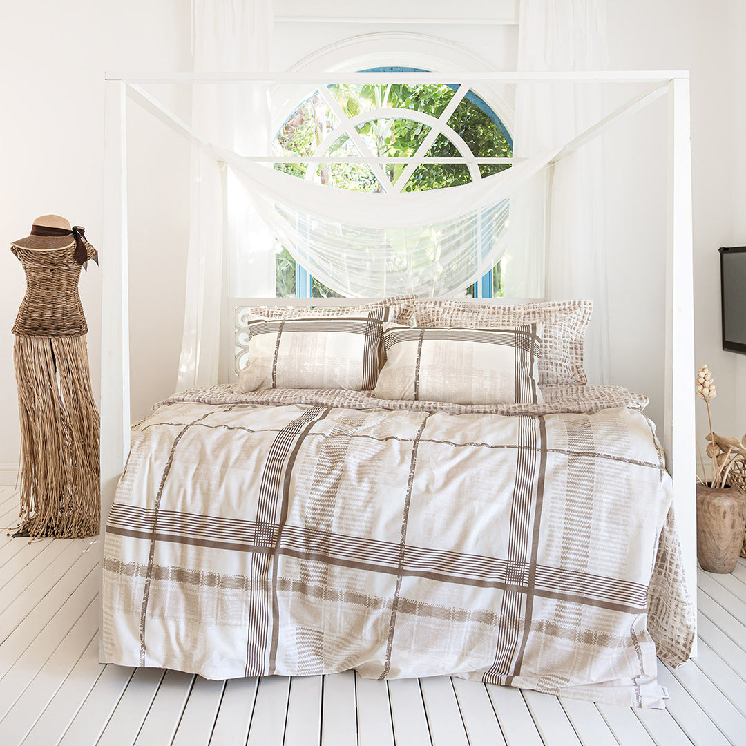 Foster Çift Kişilik Ranforce Nevresim Takımı Bej (4 Parça)