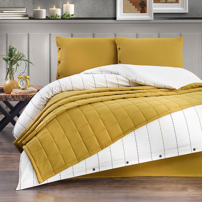 Freda Çift Kişilik Nevresim-Yatak Örtüsü Takımı Hardal (5 Parça)