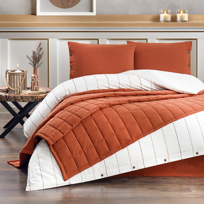 Freda Çift Kişilik Nevresim-Yatak Örtüsü Takımı Kiremit (5 Parça)