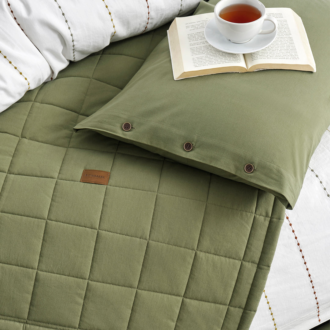 Freda Double Duvet Cover-Bedspread Set Green (5 Pieces)