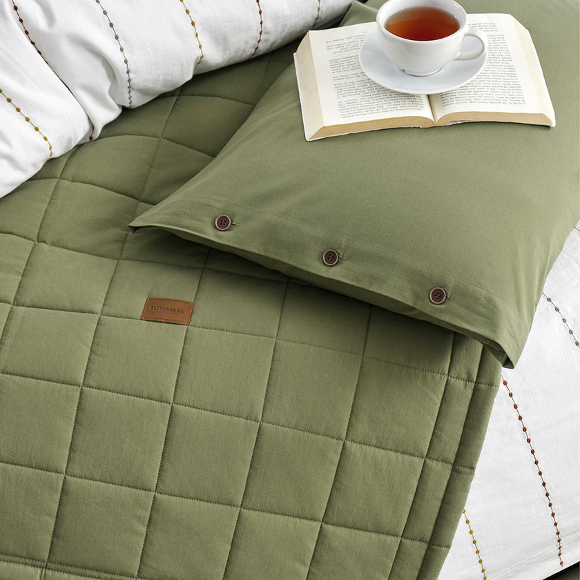 Freda Double Duvet Cover-Bedspread Set Green (5 Pieces)