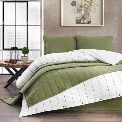 Freda Çift Kişilik Nevresim-Yatak Örtüsü Takımı Yeşil (5 Parça)