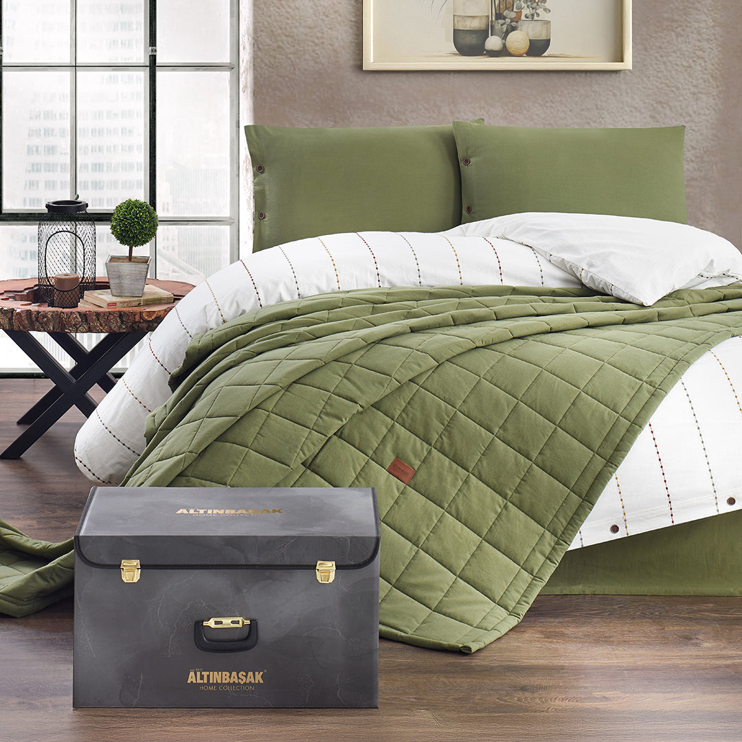 Freda Double Duvet Cover-Bedspread Set Green (5 Pieces)