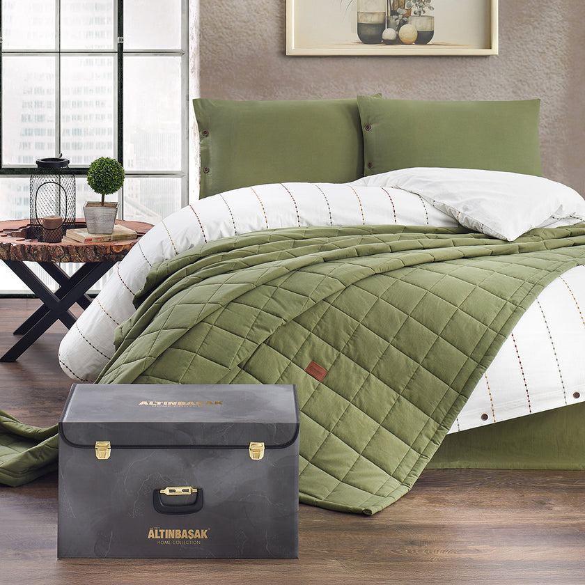 Freda Double Duvet Cover-Bedspread Set Green (5 Pieces)