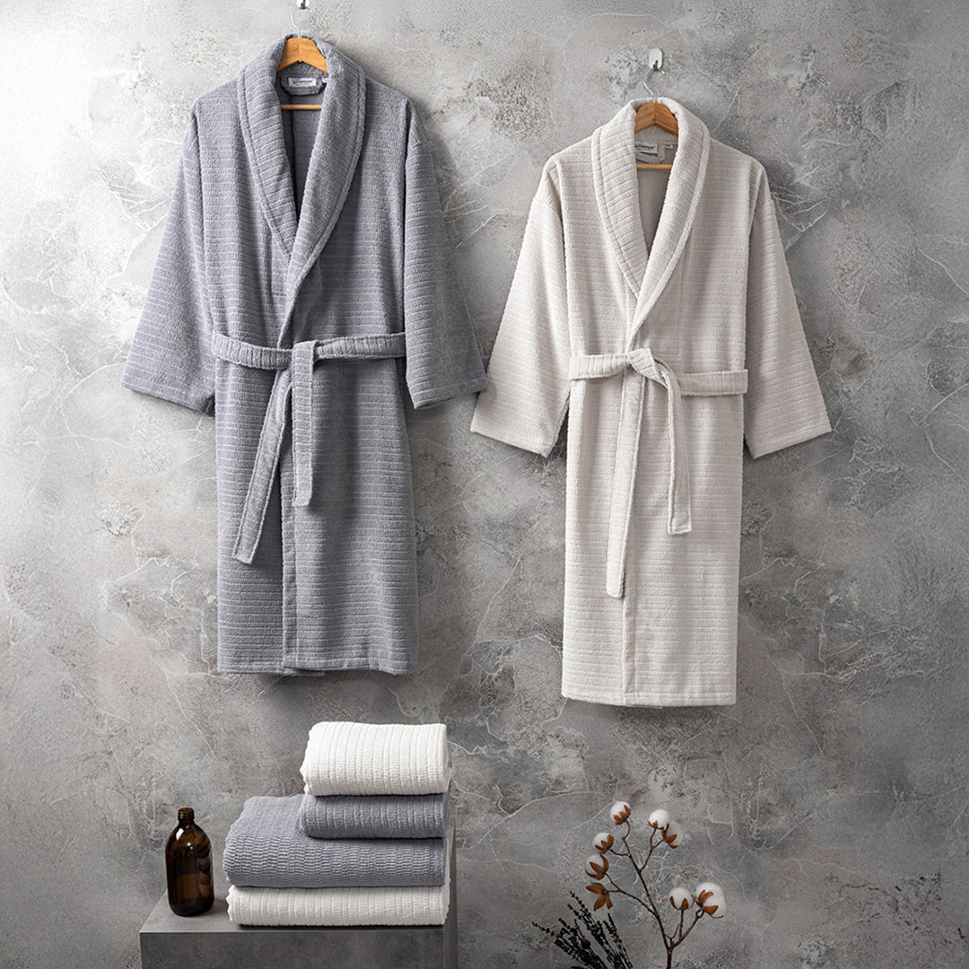 Grace %100 Pamuk Aile Bornoz Seti Açık Gri/Ekru (6 Parça)