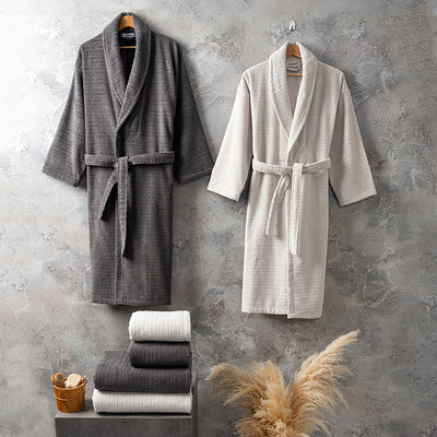 Grace 100% Cotton Family Bathrobe Set Anthracite/Ecru (6 Pieces)