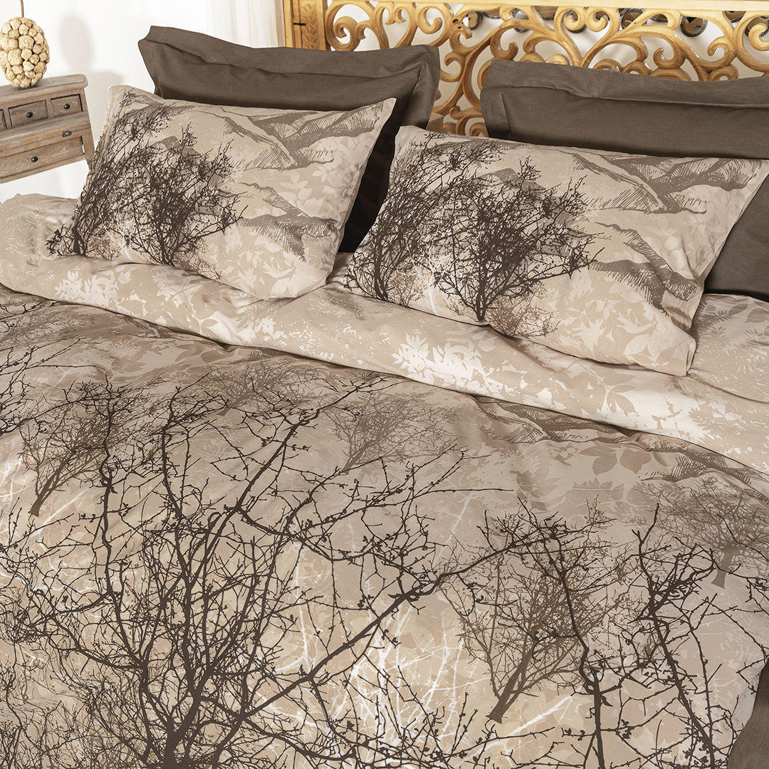 Kora Çift Kişilik Ranforce Nevresim Takımı Kahverengi (4 Parça)